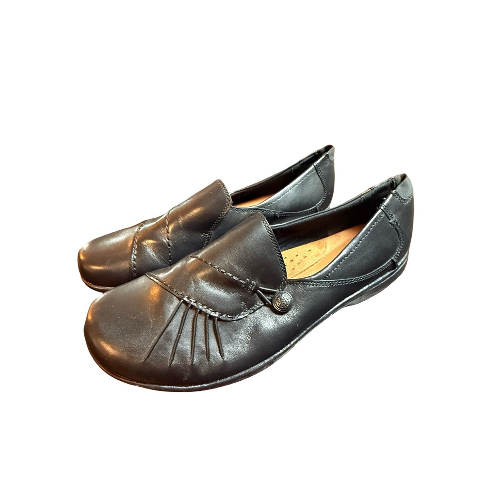 Cobb‎ Hill Women Black Leather Pleated Button Loafers CAG01BK Size 11N Witchy